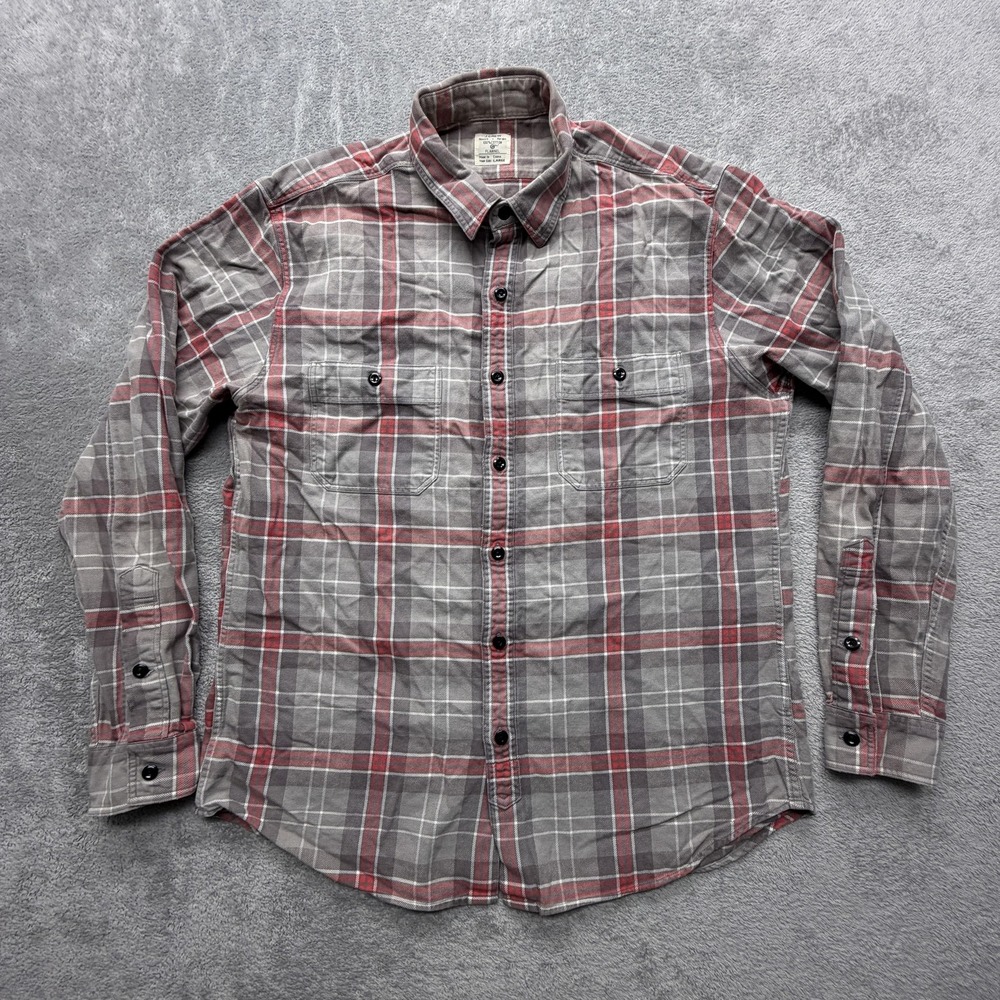 J.Crew Flannel Shirt Mens Large Gray Red Plaid Button Up Long Sleeve Casual